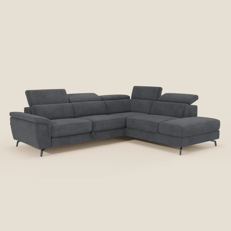 Estro Canapé d'angle extractible - têtières inclinables en tissu imperméable T14 anthracite