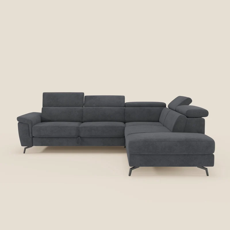 Estro Canapé d'angle extractible - têtières inclinables en tissu imperméable T14 anthracite