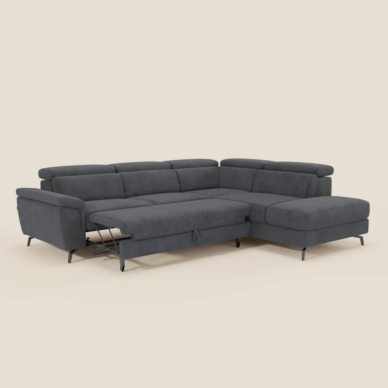 Estro Canapé d'angle extractible - têtières inclinables en tissu imperméable T14 anthracite