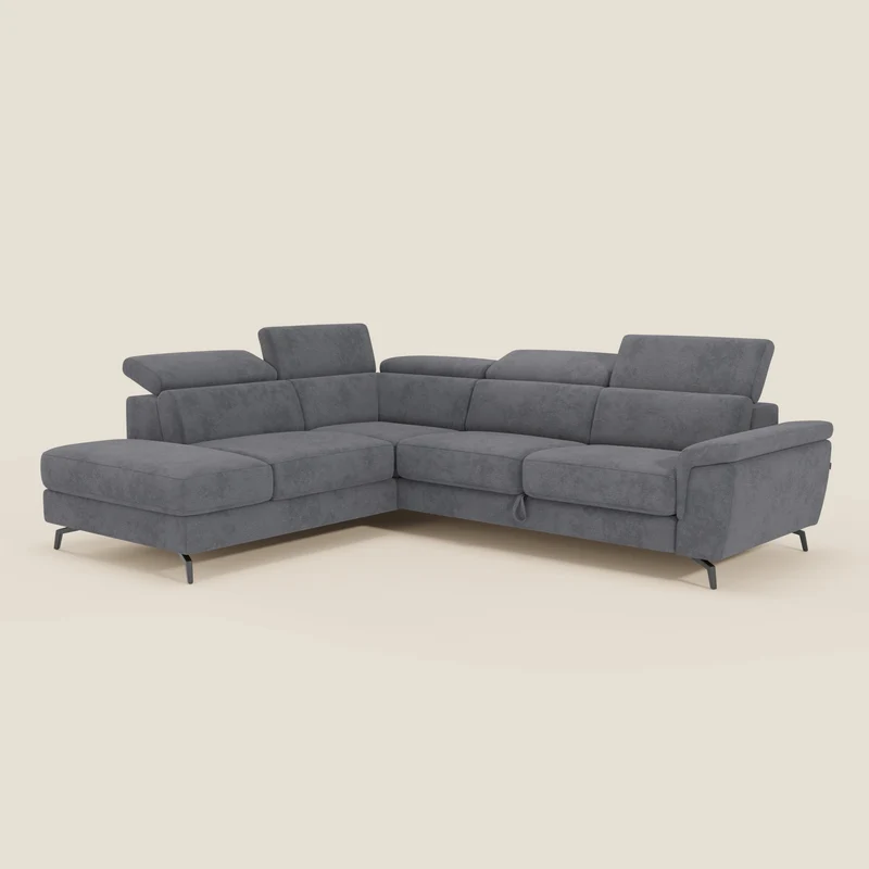 Estro Canapé d'angle extractible - têtières inclinables en tissu imperméable T14 gris
