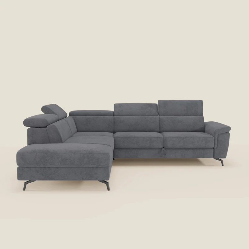 Estro Canapé d'angle extractible - têtières inclinables en tissu imperméable T14 gris