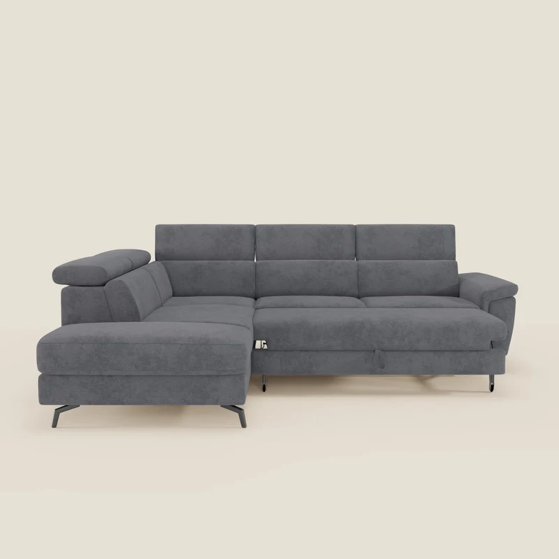 Estro Canapé d'angle extractible - têtières inclinables en tissu imperméable T14 gris