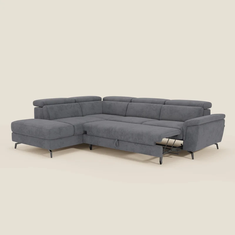 Estro Canapé d'angle extractible - têtières inclinables en tissu imperméable T14 gris