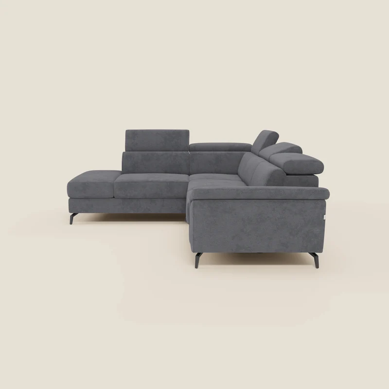 Estro Canapé d'angle extractible - têtières inclinables en tissu imperméable T14 gris