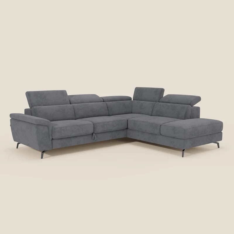 Estro Canapé d'angle extractible - têtières inclinables en tissu imperméable T14 gris
