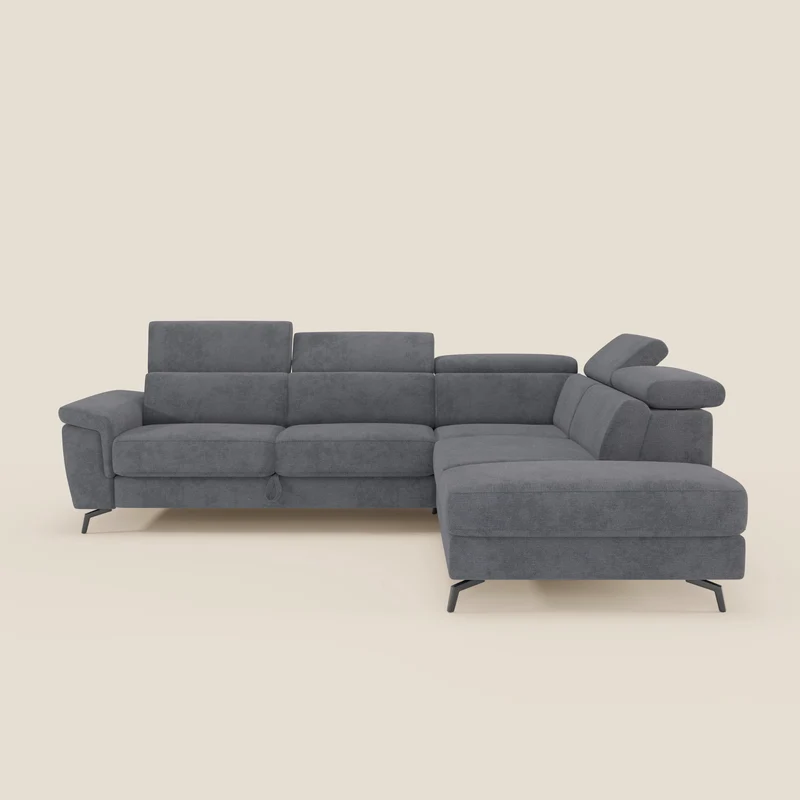 Estro Canapé d'angle extractible - têtières inclinables en tissu imperméable T14 gris