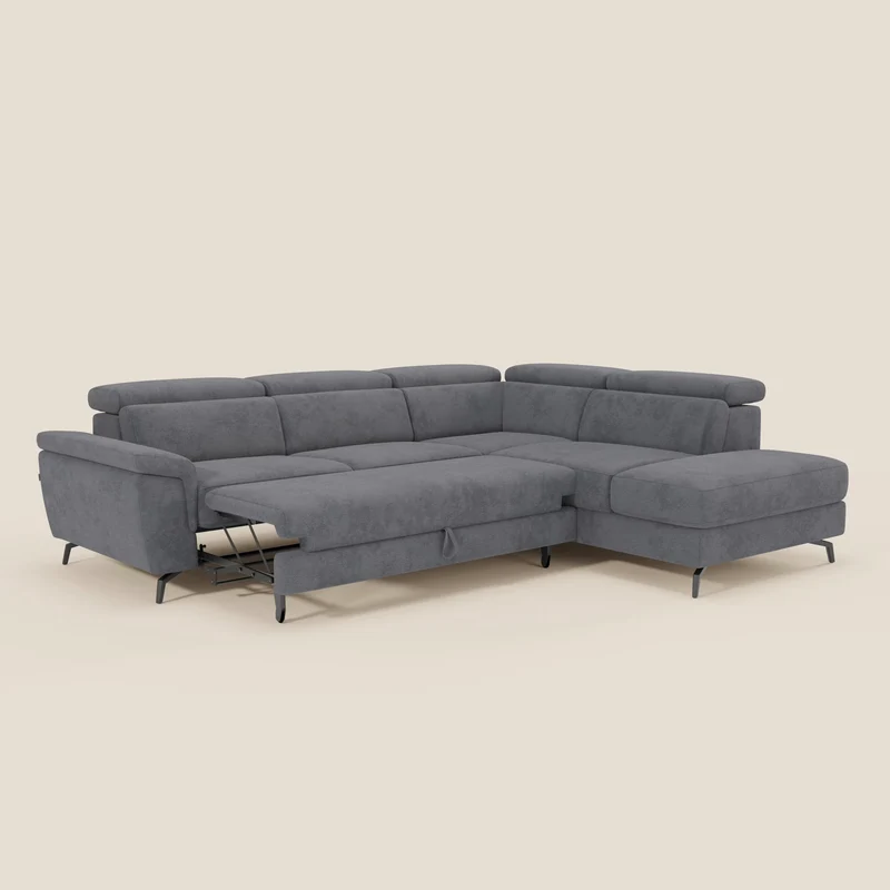Estro Canapé d'angle extractible - têtières inclinables en tissu imperméable T14 gris