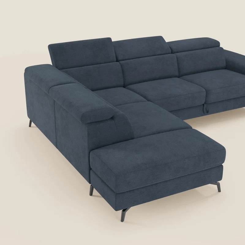 Estro Canapé d'angle extractible - têtières inclinables en tissu imperméable T14 bleu