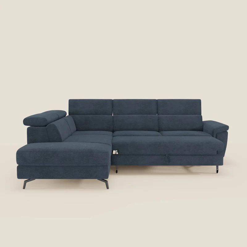 Estro Canapé d'angle extractible - têtières inclinables en tissu imperméable T14 bleu
