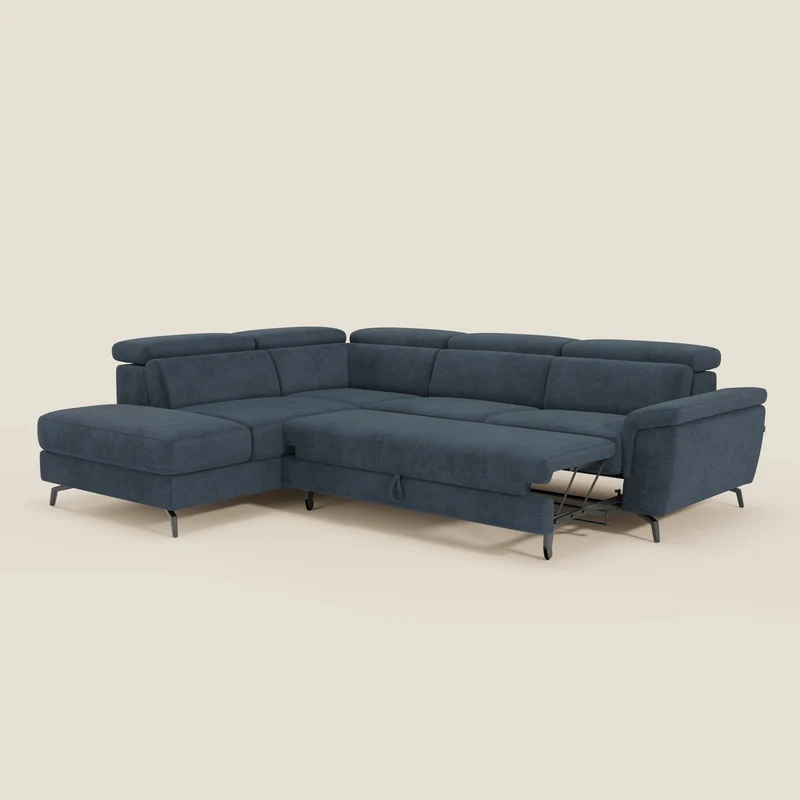Estro Canapé d'angle extractible - têtières inclinables en tissu imperméable T14 bleu