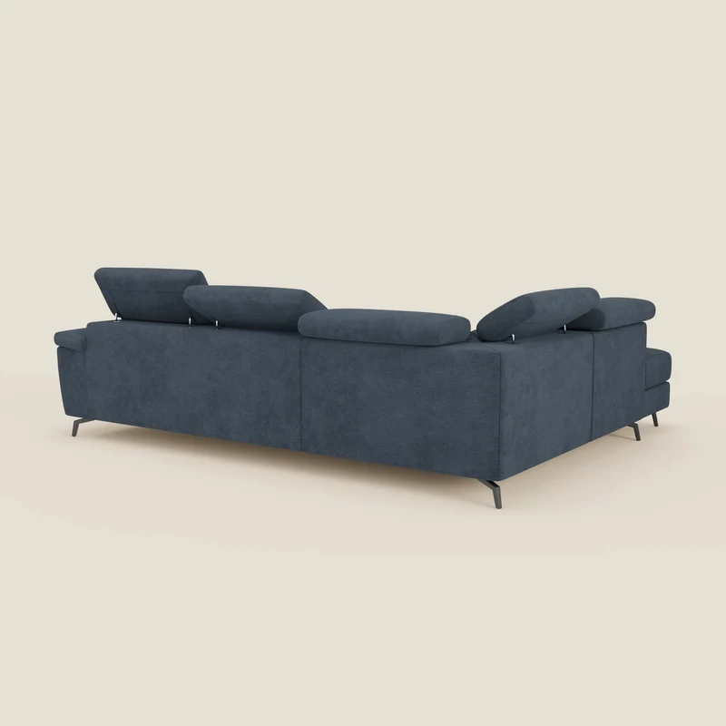 Estro Canapé d'angle extractible - têtières inclinables en tissu imperméable T14 bleu