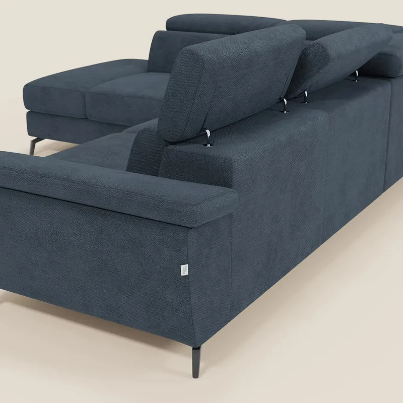Estro Canapé d'angle extractible - têtières inclinables en tissu imperméable T14 bleu