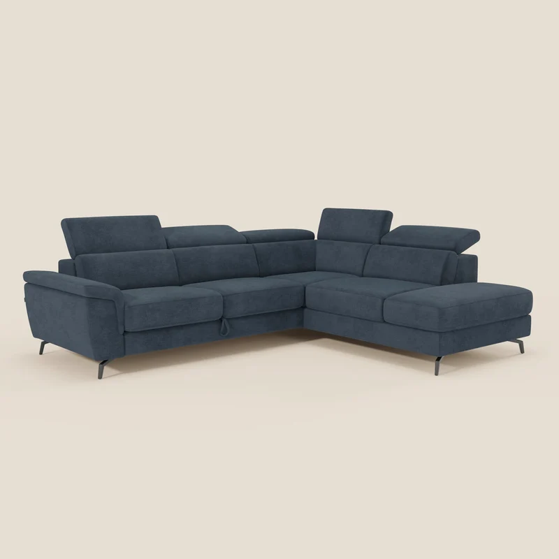 Estro Canapé d'angle extractible - têtières inclinables en tissu imperméable T14 bleu
