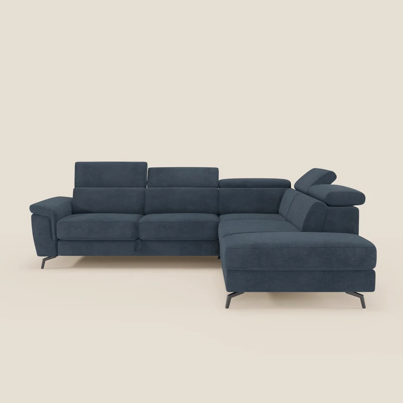 Estro Canapé d'angle extractible - têtières inclinables en tissu imperméable T14 bleu