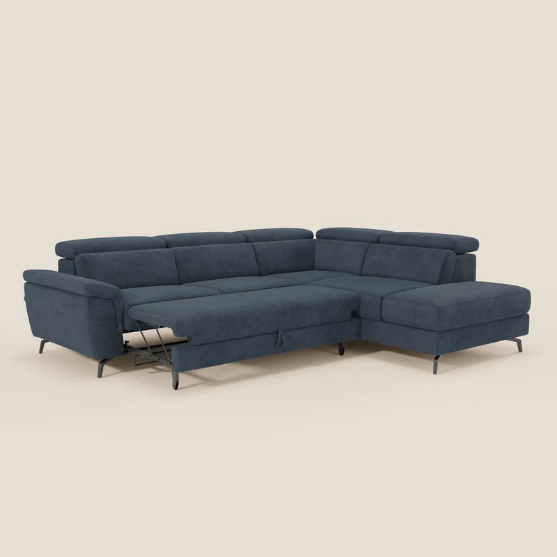 Estro Canapé d'angle extractible - têtières inclinables en tissu imperméable T14 bleu