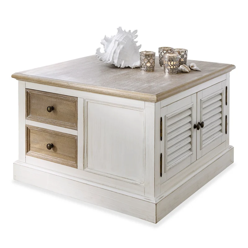 Table basse LOBERON Cloverport en bois massif blanc