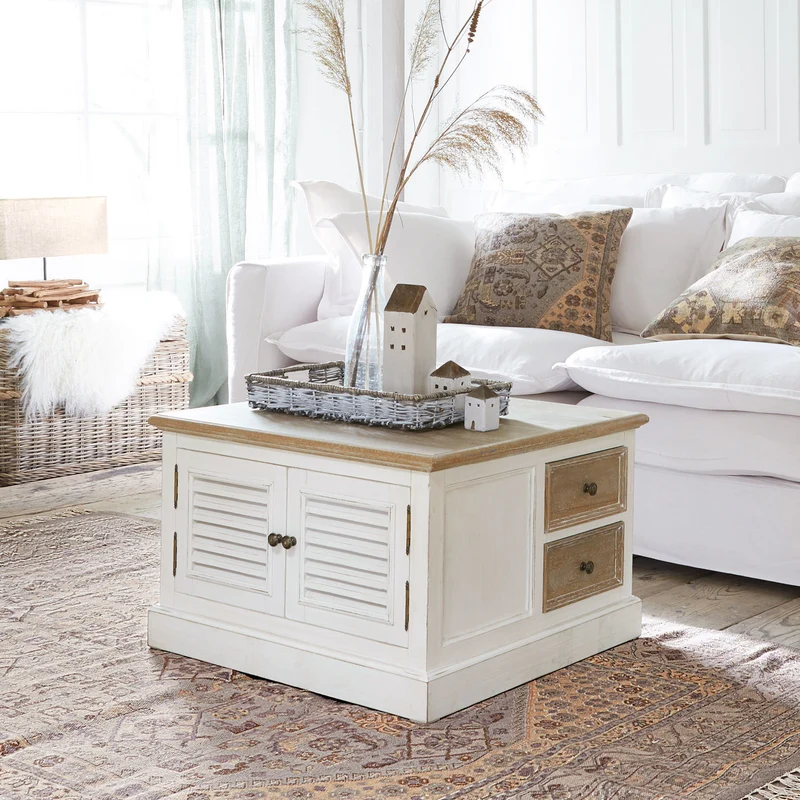 Table basse LOBERON Cloverport en bois massif blanc