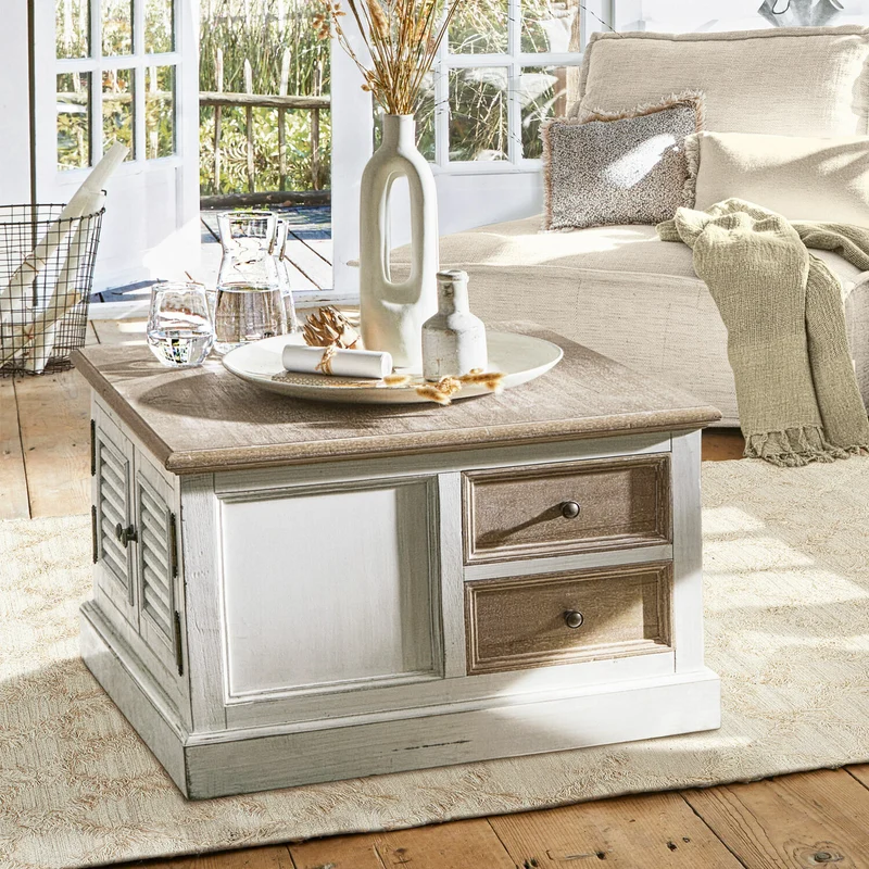 Table basse LOBERON Cloverport en bois massif blanc