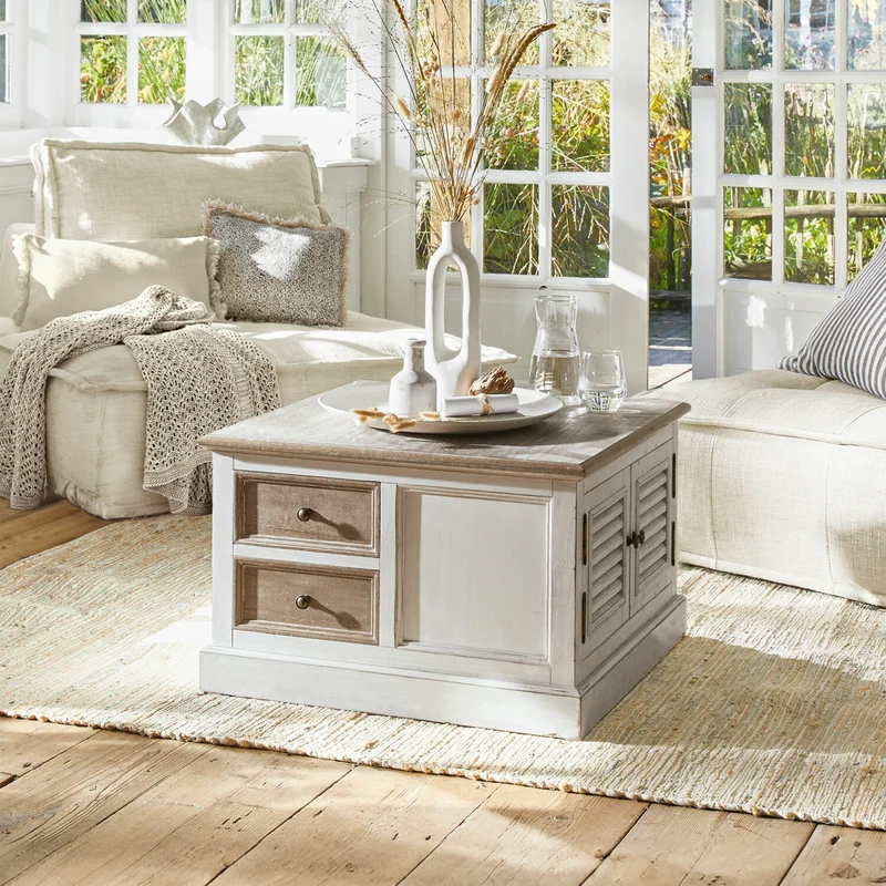 Table basse LOBERON Cloverport en bois massif blanc