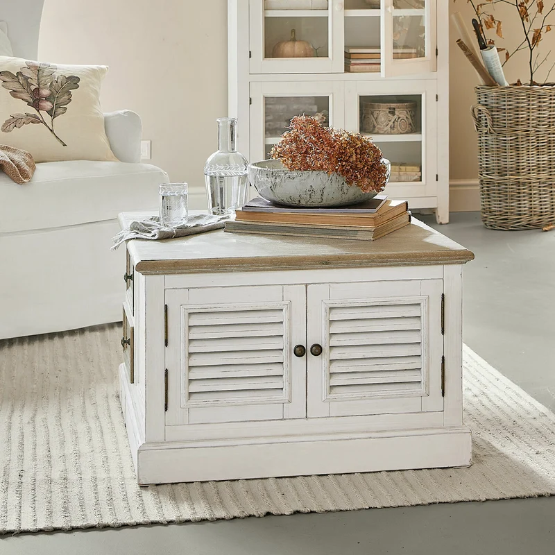 Table basse LOBERON Cloverport en bois massif blanc