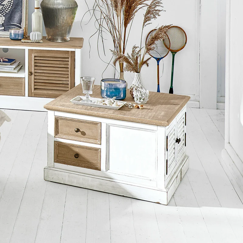 Table basse LOBERON Cloverport en bois massif blanc