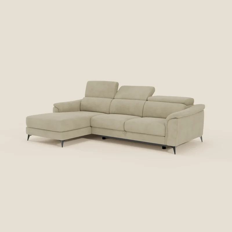 Arcos Canapé avec méridienne - pieds hauts et têtières inclinables en microfibre imperméable T11 beige
