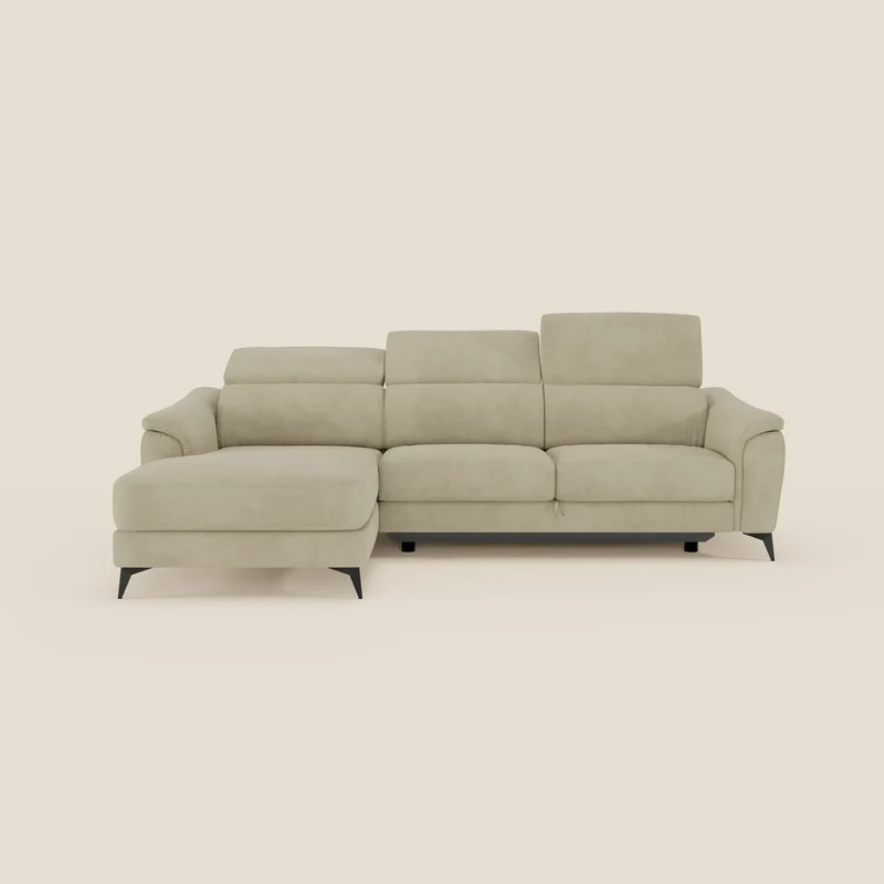 Arcos Canapé avec méridienne - pieds hauts et têtières inclinables en microfibre imperméable T11 beige