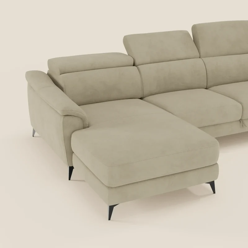 Arcos Canapé avec méridienne - pieds hauts et têtières inclinables en microfibre imperméable T11 beige