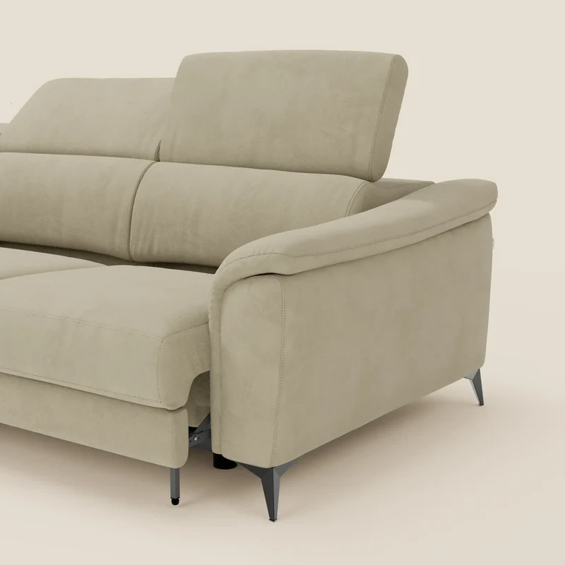 Arcos Canapé avec méridienne - pieds hauts et têtières inclinables en microfibre imperméable T11 beige