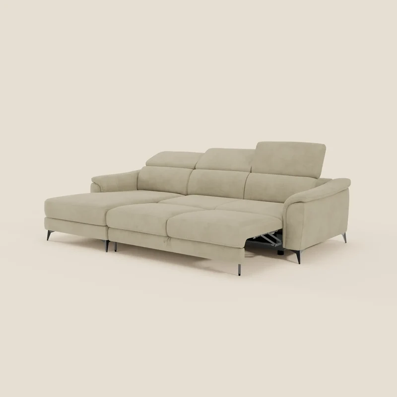 Arcos Canapé avec méridienne - pieds hauts et têtières inclinables en microfibre imperméable T11 beige