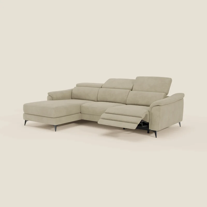 Arcos Canapé avec méridienne - pieds hauts et têtières inclinables en microfibre imperméable T11 beige