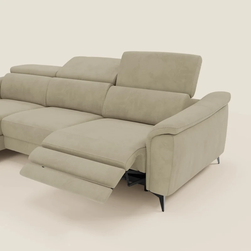 Arcos Canapé avec méridienne - pieds hauts et têtières inclinables en microfibre imperméable T11 beige