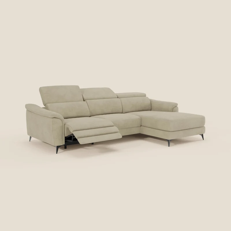 Arcos Canapé avec méridienne - pieds hauts et têtières inclinables en microfibre imperméable T11 beige