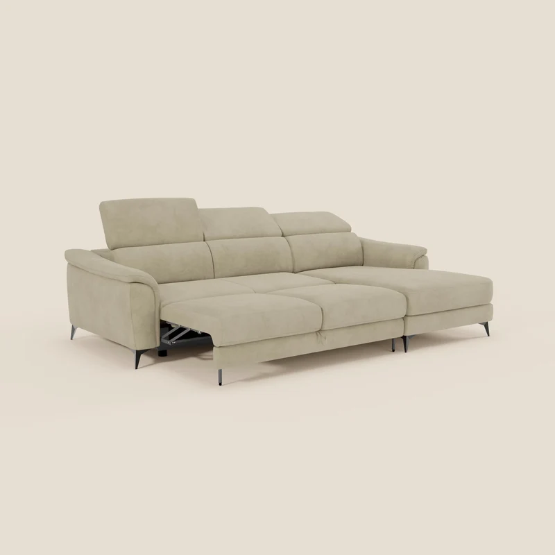 Arcos Canapé avec méridienne - pieds hauts et têtières inclinables en microfibre imperméable T11 beige