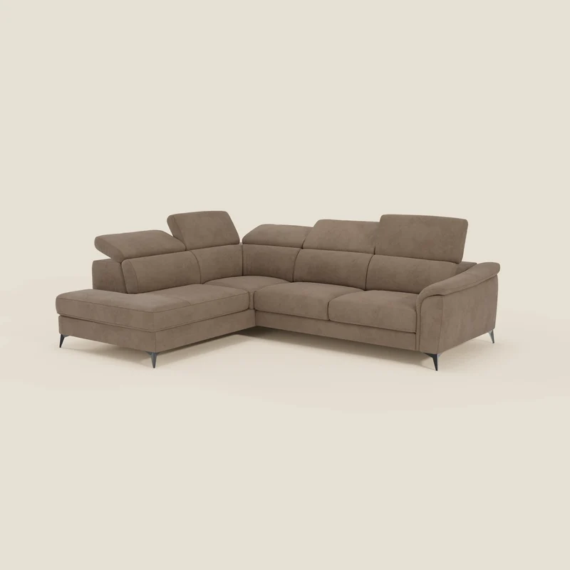 Arcos Canapé d'angle - pieds hauts et têtières inclinables en microfibre imperméable T11 marron