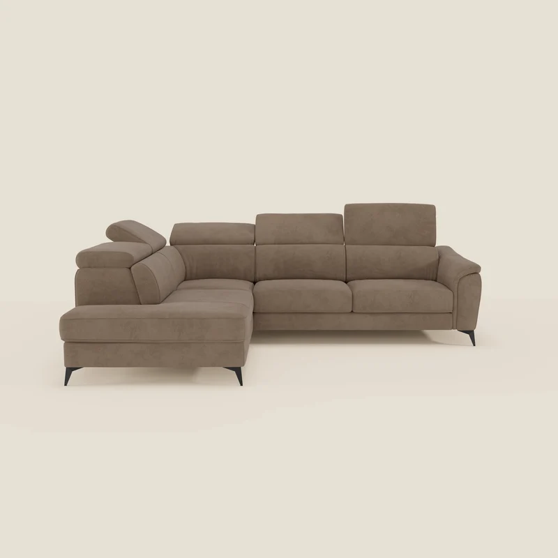 Arcos Canapé d'angle - pieds hauts et têtières inclinables en microfibre imperméable T11 marron
