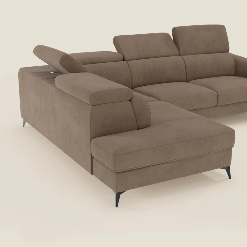 Arcos Canapé d'angle - pieds hauts et têtières inclinables en microfibre imperméable T11 marron