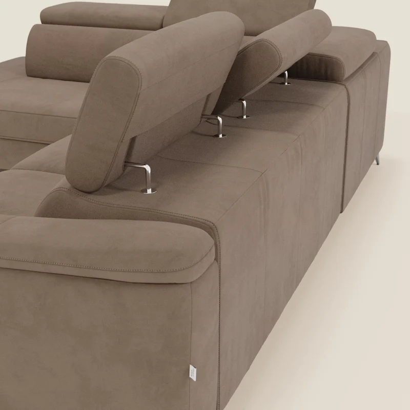 Arcos Canapé d'angle - pieds hauts et têtières inclinables en microfibre imperméable T11 marron