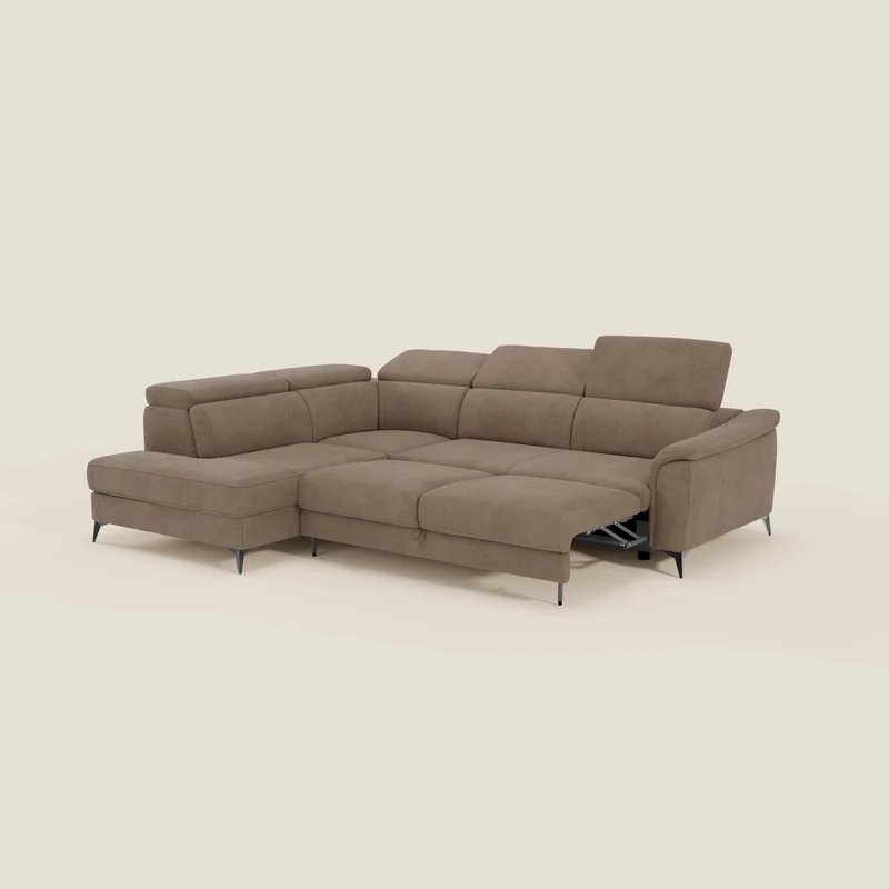 Arcos Canapé d'angle - pieds hauts et têtières inclinables en microfibre imperméable T11 marron