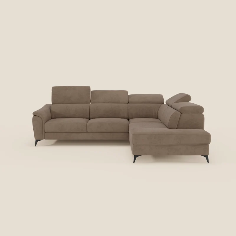 Arcos Canapé d'angle - pieds hauts et têtières inclinables en microfibre imperméable T11 marron