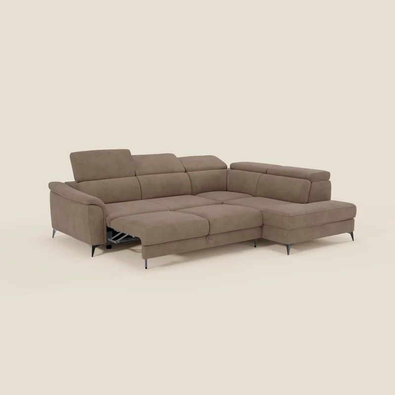 Arcos Canapé d'angle - pieds hauts et têtières inclinables en microfibre imperméable T11 marron