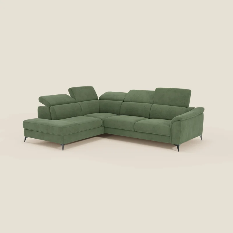 Arcos Canapé d'angle - pieds hauts et têtières inclinables en microfibre imperméable T11 vert