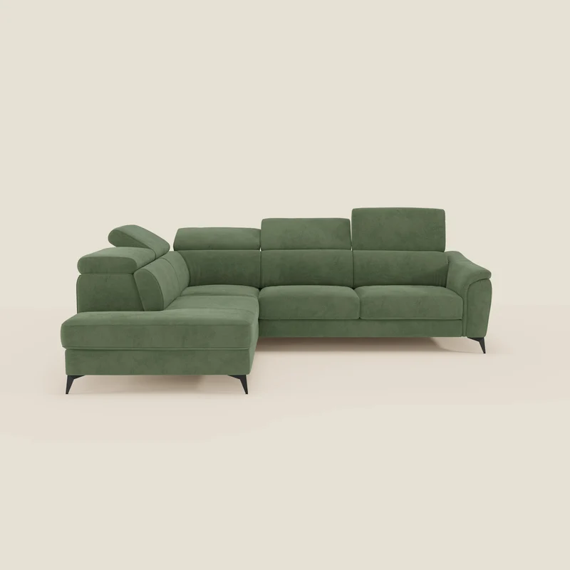 Arcos Canapé d'angle - pieds hauts et têtières inclinables en microfibre imperméable T11 vert