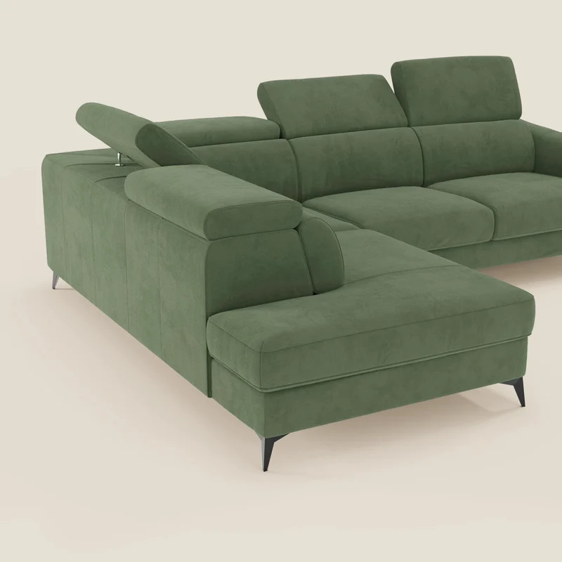 Arcos Canapé d'angle - pieds hauts et têtières inclinables en microfibre imperméable T11 vert