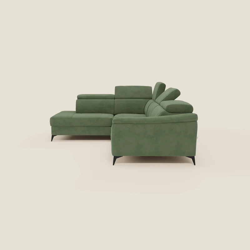 Arcos Canapé d'angle - pieds hauts et têtières inclinables en microfibre imperméable T11 vert