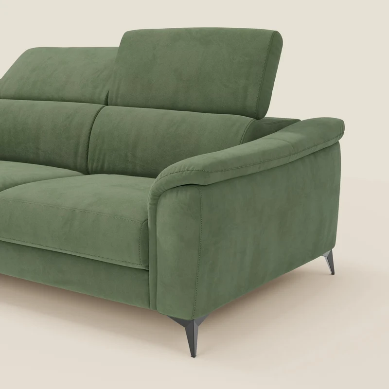 Arcos Canapé d'angle - pieds hauts et têtières inclinables en microfibre imperméable T11 vert