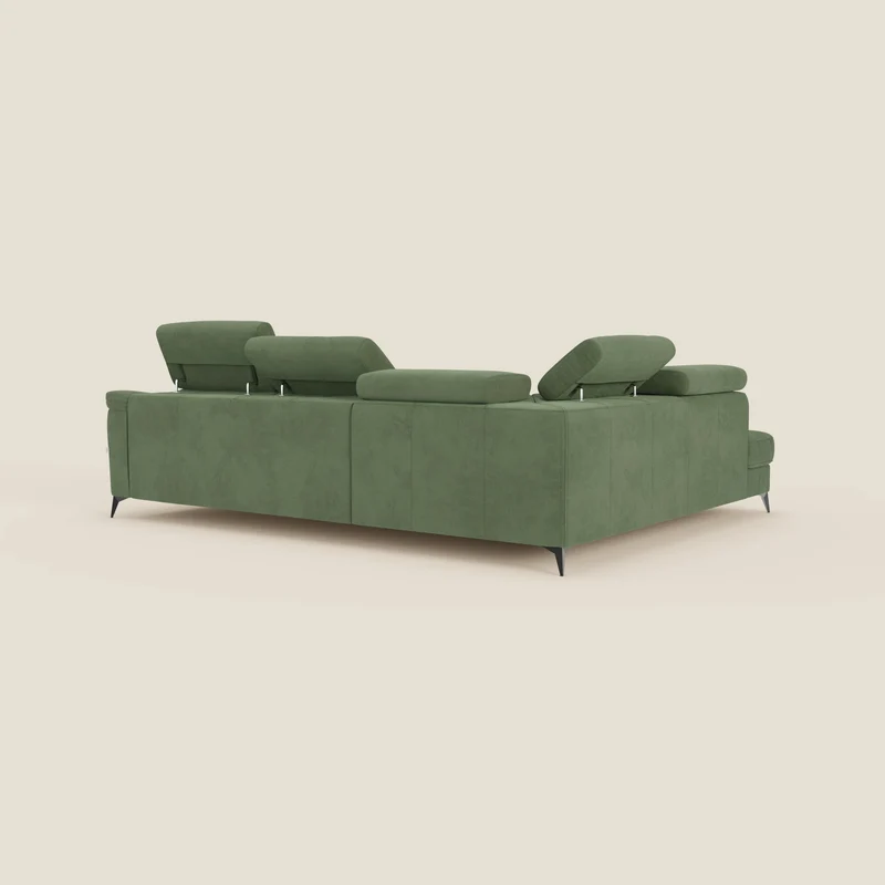 Arcos Canapé d'angle - pieds hauts et têtières inclinables en microfibre imperméable T11 vert