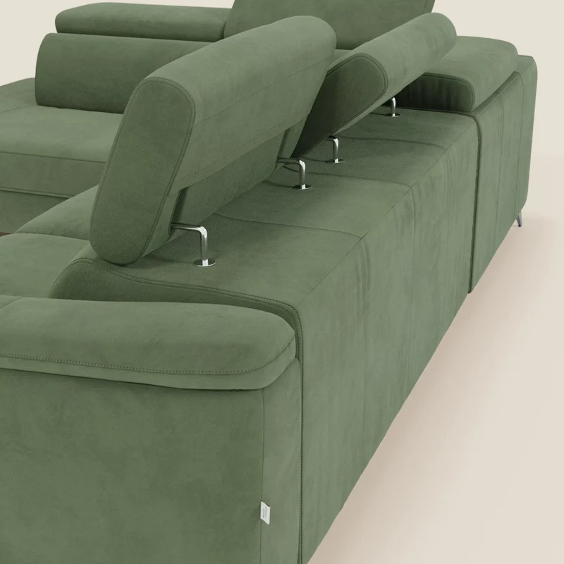 Arcos Canapé d'angle - pieds hauts et têtières inclinables en microfibre imperméable T11 vert
