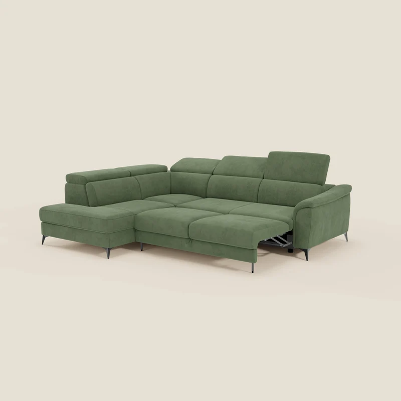 Arcos Canapé d'angle - pieds hauts et têtières inclinables en microfibre imperméable T11 vert