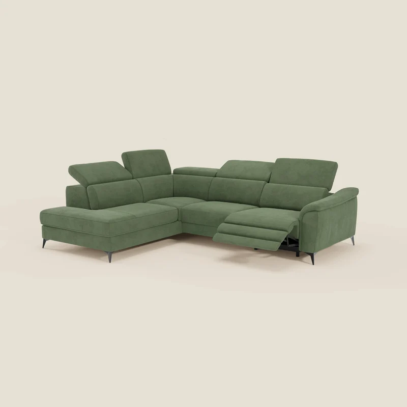 Arcos Canapé d'angle - pieds hauts et têtières inclinables en microfibre imperméable T11 vert